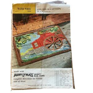 Vtg American Thread Co RARE‎ Water Wheel #680 Punch Needle Rug Wall Hanging Kit